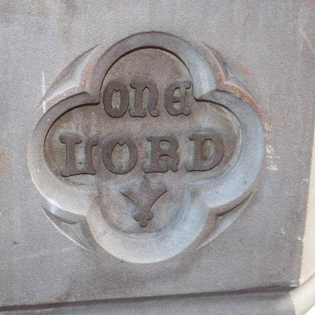 Gothic Antique Gothic Hardstone, Brass, Oak & Wrought Iron Baptismal With Boom 19thC For Sale - Image 3 of 17