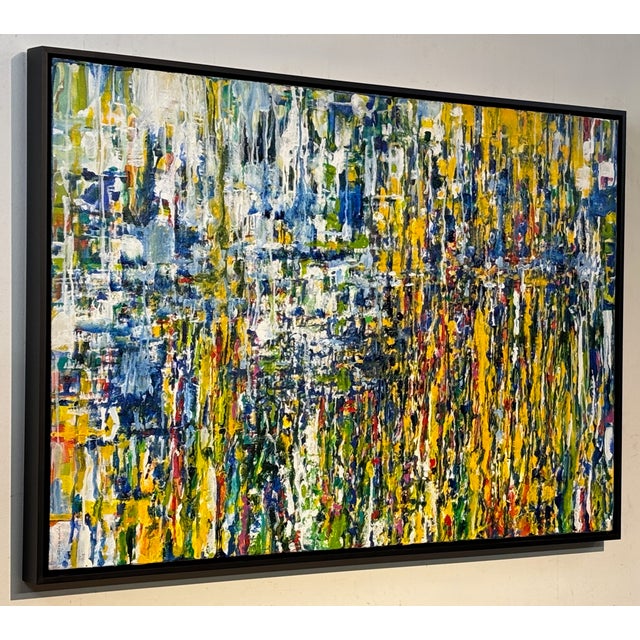 A large mid century modern abstract painting by California artist Carol Bernard. Oil on canvas. Recently framed. Bright...