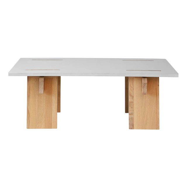 Arnold Coffee Table with Light Concrete Top and Light Oak Legs by Eberhart Furniture For Sale