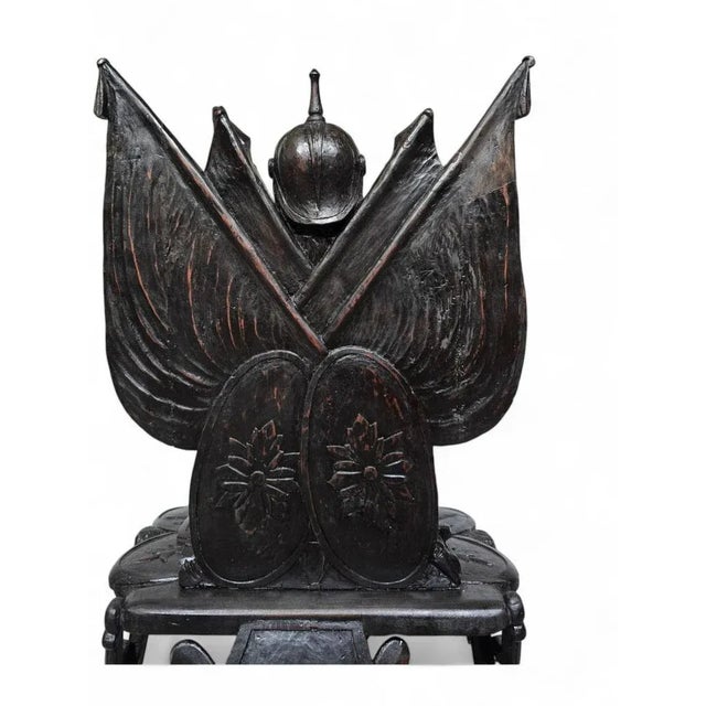 Carved Ebonised Wood Grand Tour Military Trophy Chair, 1860 For Sale - Image 4 of 12