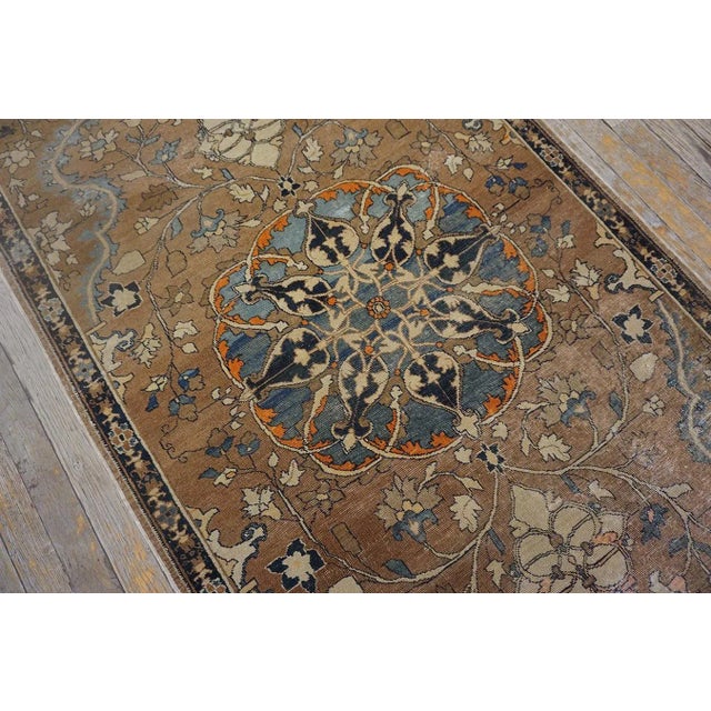 Textile Lovely Traditional Camel Color Background and Dark Blue Border Floral Design Century Persian Tabriz Rug For Sale - Image 7 of 11