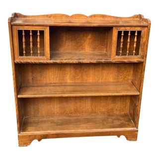 Late 20th Century Ethan Allen Bookcase Removable Sliding Doors Nutmeg Finish For Sale