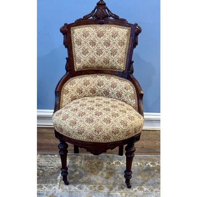 19th C Victorian Walnut Parlor Chairs, Set of Two For Sale - Image 10 of 18