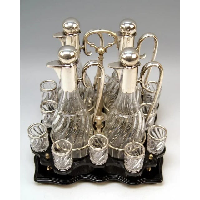 Silver Vienna Liqueur Decanters Glasses & Showcase, 1905, Set of 16 For Sale - Image 5 of 10
