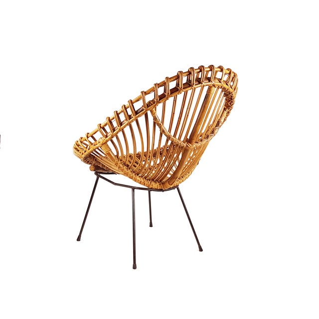 Mid-Century Italian Rattan and Black Metal Chair, 1950s For Sale - Image 10 of 14