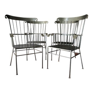 1940s Set of 4 Black Iron Windsor Style Armchairs For Sale