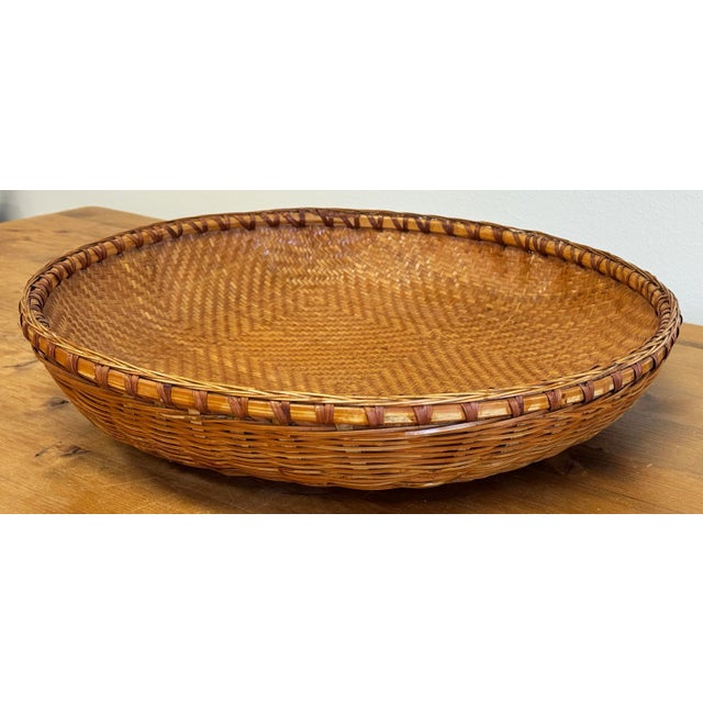 Mid 20th Century Vintage Large Round Woven Wicker Basket For Sale - Image 5 of 10