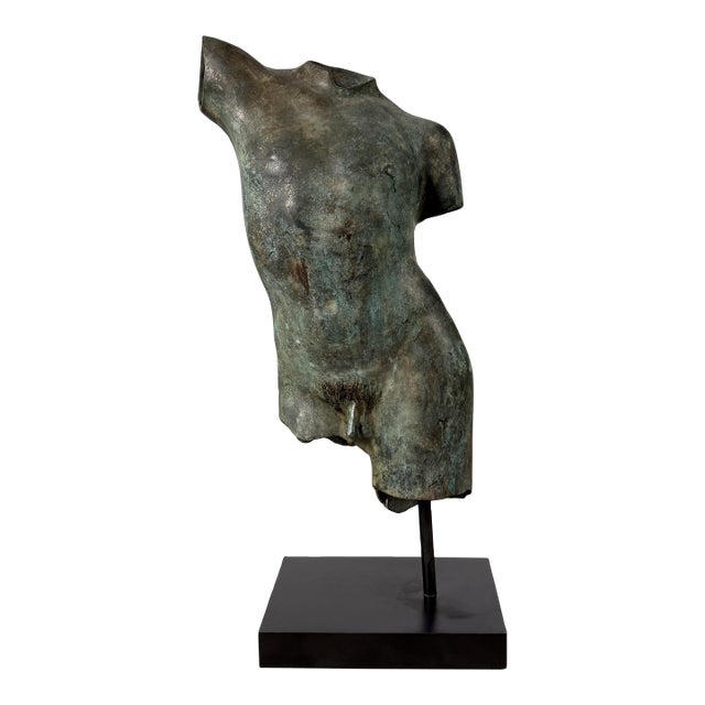 Bronze Male Torso Sculpture, Classical Fragment Figure - 29” Tall For Sale