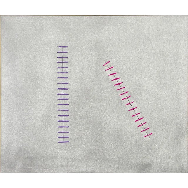 Contemporary Colored Seams on Silver - Original Acrylic Painting by Mario Bigetti - 2020 2020 For Sale - Image 3 of 3