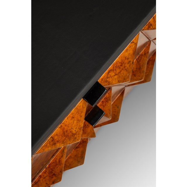 Set of Two (2) Futuristic Brutalist Italian Modern Sculptural Diamond Faced End Tables With Leather Tops, Italy, C. 1970s For Sale - Image 16 of 18