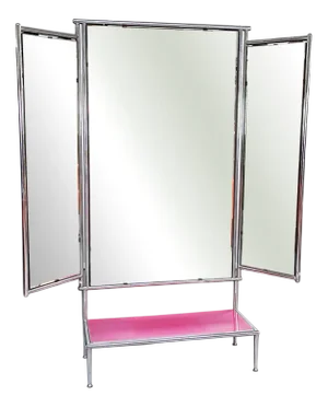 Italian Modern Pink Wooden and Tubular Metal Floor Mirror, 1980s