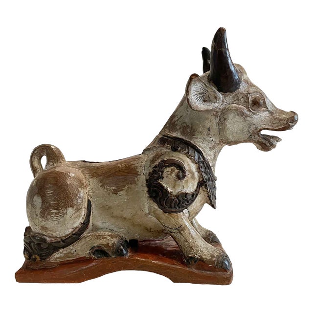 Nandi Cow in Carved and Lacquered Wood For Sale