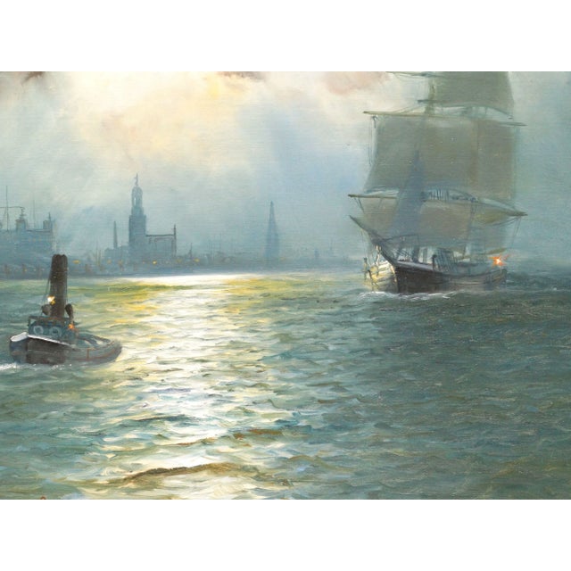 1900 - 1909 Nautical Oil Painting Alfred S Jensen (1859-1935) For Sale - Image 5 of 11