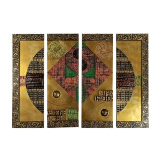 Vintage Asian Stephen Chun Mixed Metal Abstract Wall Sculptures - Set of 4 For Sale