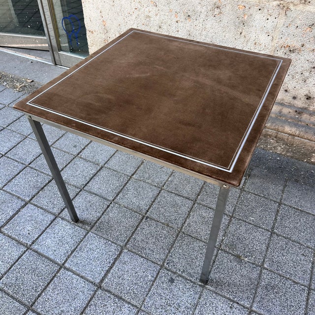 Folding Game Table in Steel and Velvet attributed to Christian Dior, France, 1970s For Sale - Image 9 of 18