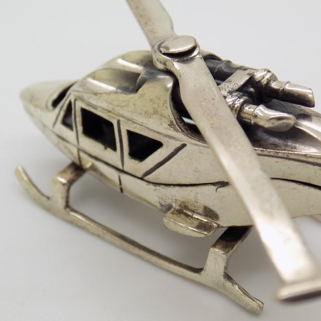 Metal 2.22-oz Vintage Italian Handmade Solid Sterling Silver 925 Army Helicopter Figurine, Made in Tuscany (Italy) For Sale - Image 7 of 11