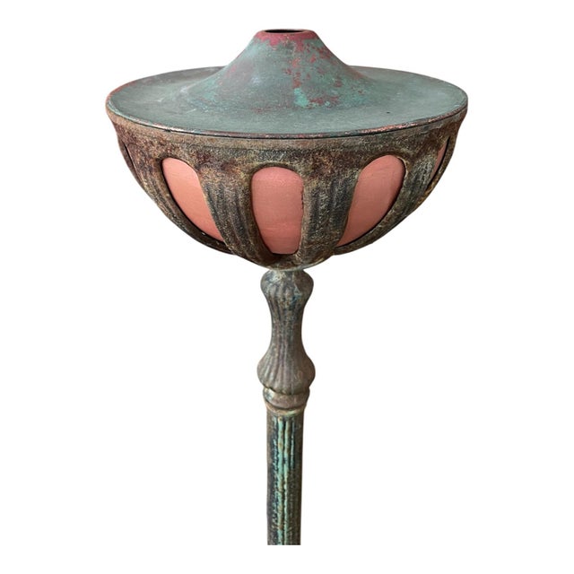 Metal Antique Neoclassical Torchiere Oil Floor Lamps- Set of 2 For Sale - Image 7 of 11