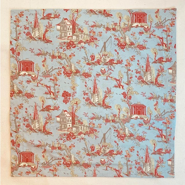 English French General Aqua Blue Pink Rose Le Jardin Toile Pillow Covers- Set of 3 For Sale - Image 3 of 7