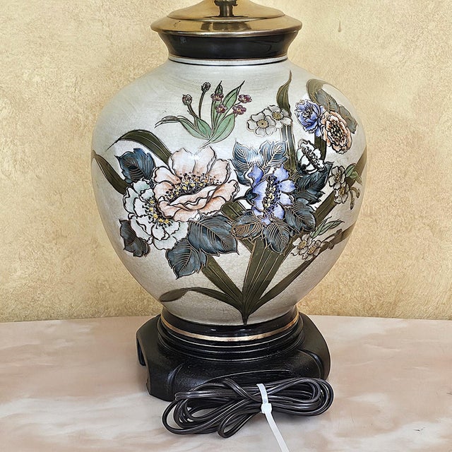 Vintage Heyward House Chinoiserie Floral Ceramic Ginger Jar Table Lamp For Sale - Image 4 of 18