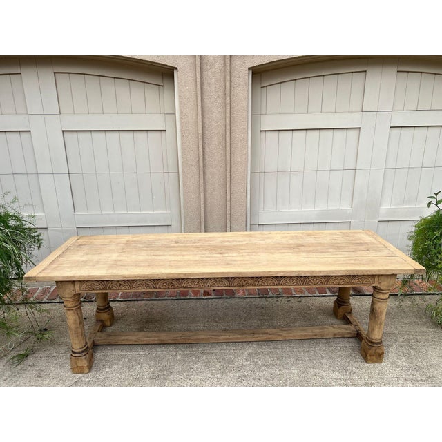 Antique French Dining Farm Table Bleached CARVED Oak 8 ft. LARGE c1880. Direct from France, a true antique French farm/...