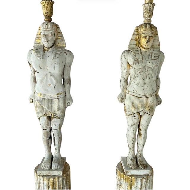 Wood Monumental Egyptian Revival Giltwood Torchères, 19th Century, France For Sale - Image 7 of 14