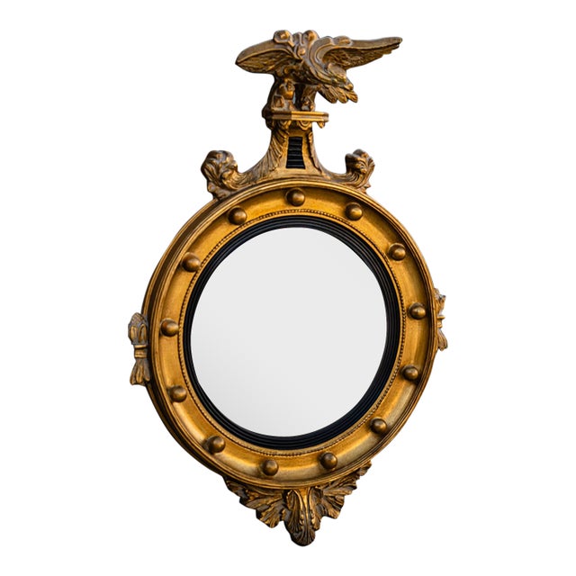 Vintage Federal Convex Eagle Hand Carved Mirror For Sale