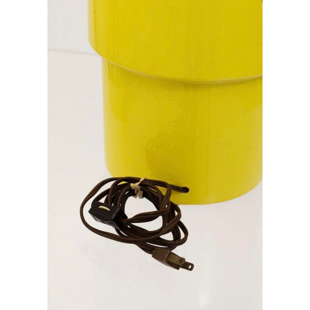 1970's Bright Yellow Cylindrical Ceramic Table Lamp For Sale - Image 4 of 4