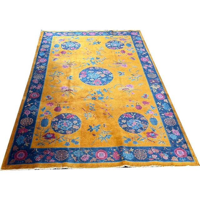 Gold A Stunning Antique 5' X 8' Gold Ground Art Deco Mandarin Chinese Rug Circa 1920 For Sale - Image 8 of 8
