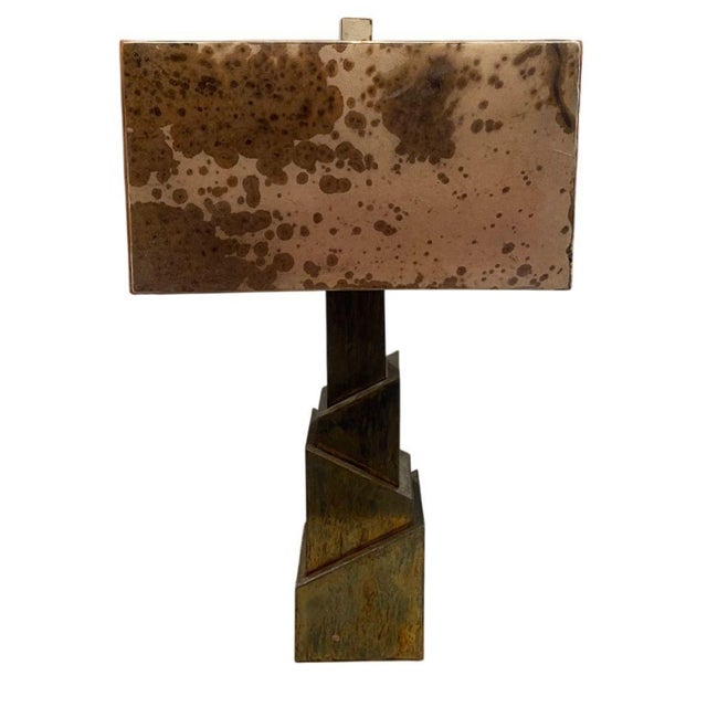 A striking pair of Brutalist-style table lamps, handcrafted in the United States in the 21st century. Each lamp features a...