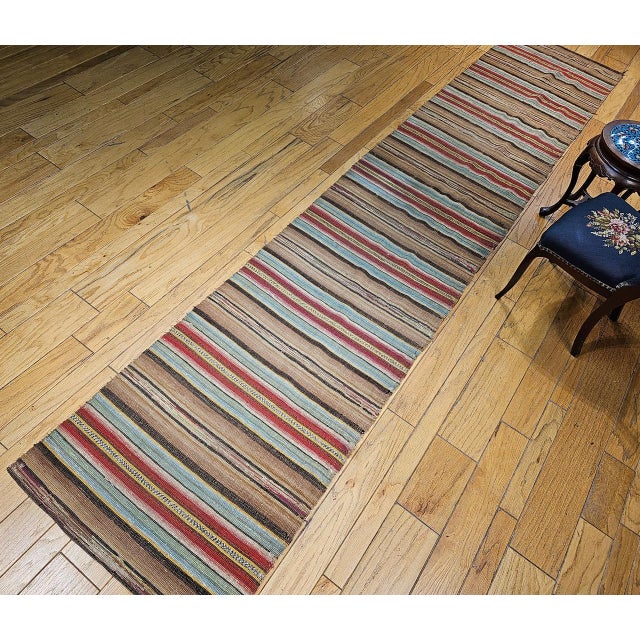 Antique American Amish Rag Runner, Handwoven Wool & Cotton, Stripe Pattern, 3x15 For Sale - Image 16 of 16