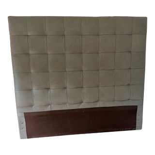 West Elm Grid Tufted Tall Leather Headboard Queen For Sale