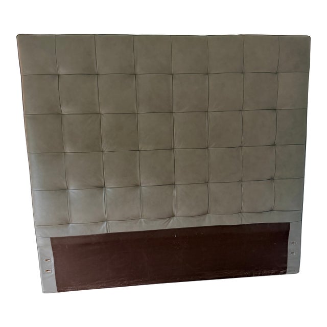 West Elm Grid Tufted Tall Leather Headboard Queen For Sale