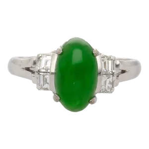 Certified 2.69 Carat Oval Bright Green Untreated a Jadeite Jade Platinum Ring Size 4