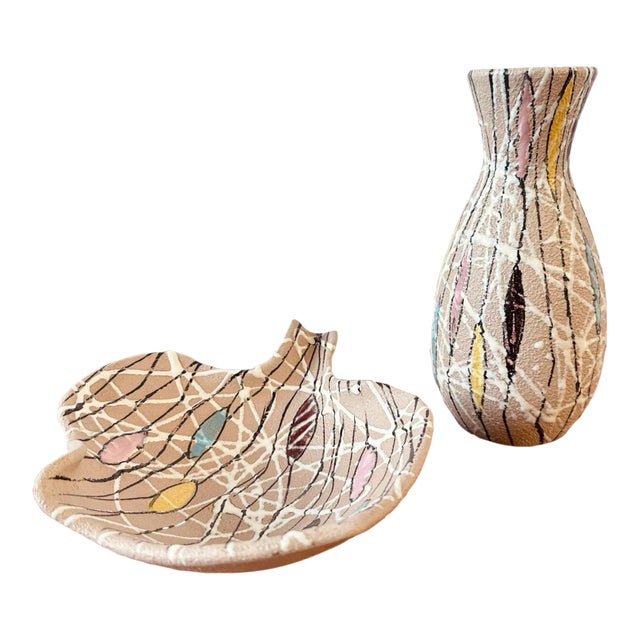 Fratelli Fanciulacci Italian Ceramic Vase + Bowl Set For Sale