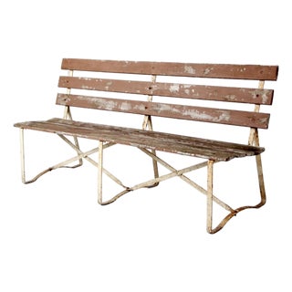 Vintage Wood and Metal Garden Bench For Sale