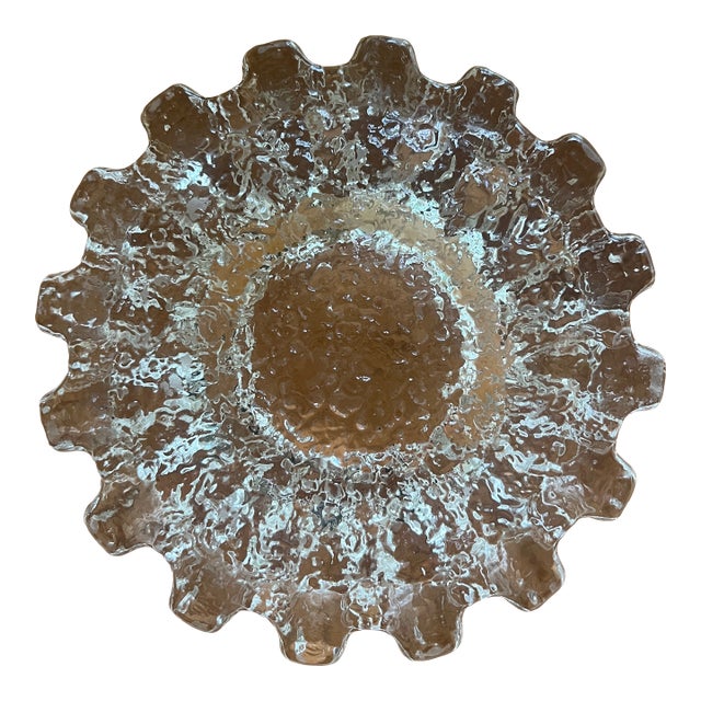 MCM Swedish Cast Glass Brutalist Design Eva Englund Crystal Ice Ashtray For Sale