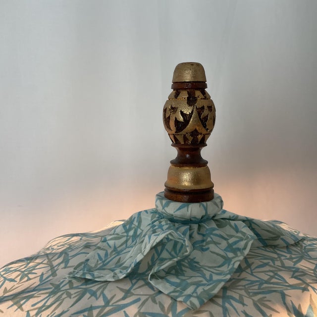 Italian Porcelain Monkey/Parisol Lamps With Gold Leaf Bases For Sale - Image 13 of 15