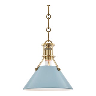 Hudson Valley Lighting Mark D. Sikes Painted No.2 1-Light Small Pendant, Aged Brass/Blue Bird For Sale