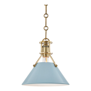 Hudson Valley Lighting Mark D. Sikes Painted No.2 1-Light Small Pendant, Aged Brass/Blue Bird