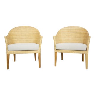 Wood and Rattan Armchairs, Set of 2 For Sale