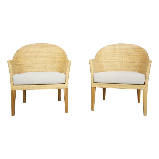 Wood and Rattan Armchairs, Set of 2 For Sale