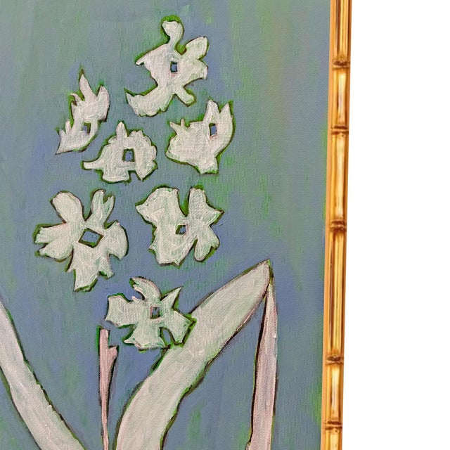 Original hand-painted oil painting by artist Tatiana Duperault Gold bamboo frame adds a chic, designer finishing touch...