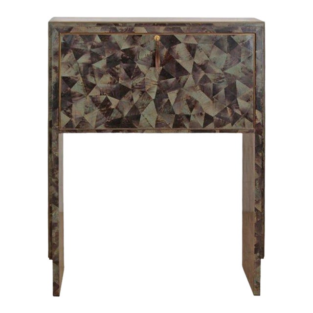 Vintage R & Y Augousti Tessellated Pen Shell With Brass Inlay Bar Server or High Cabinet For Sale