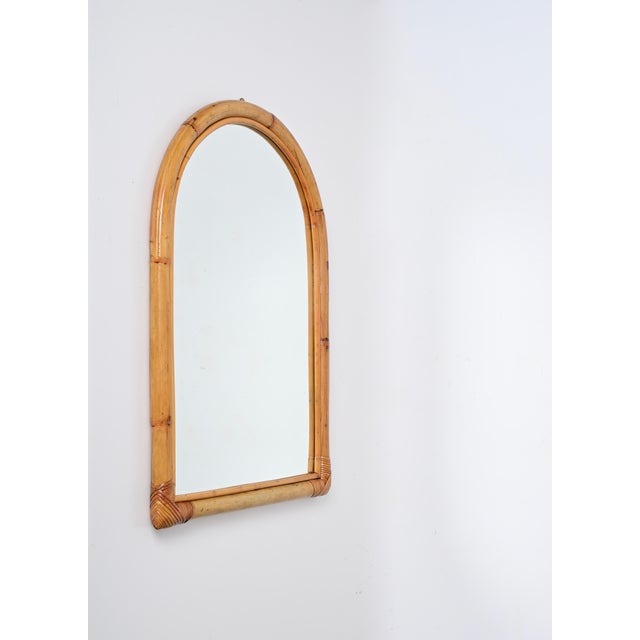Wood Mid-Century Arch Mirror with Double Bamboo Frame and Rattan Wicker, Italy, 1970s For Sale - Image 7 of 13