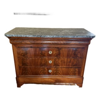 French Late 19th Century Mahogany Three Drawer Chest With Leathered Granite Top For Sale