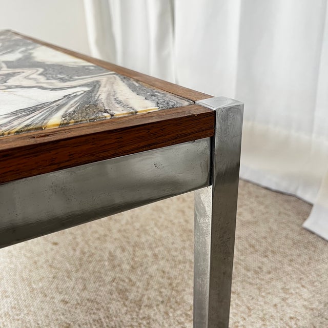 Mid-Century Modern Coffee Table in Metal, Walnut and Arabescato Marble, Italy, 1970 For Sale - Image 14 of 18