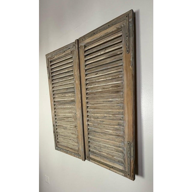 19th Century Antique French Provincial Distressed Wood Shutters, Pair For Sale In Los Angeles - Image 6 of 15