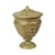 Old and heavy brass cup with lid, decorated at the top with a rosette and along the sides with acanthus and mythical...