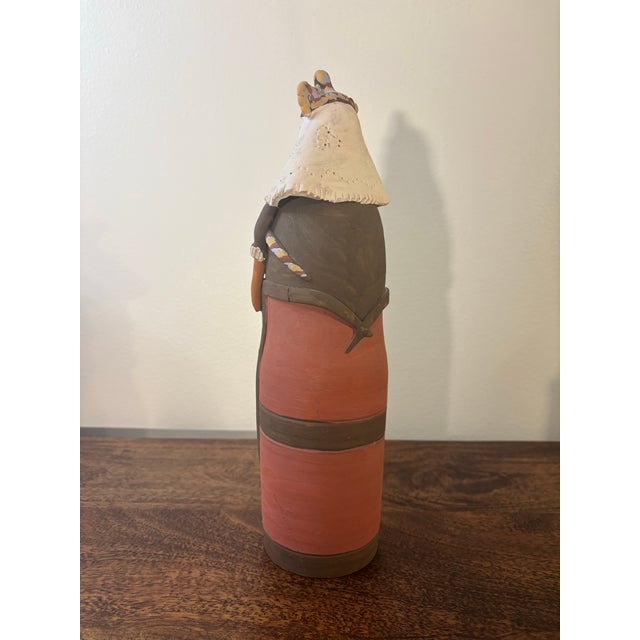 Folk Art Vintage Spanish Folk Art Baked Clay Sculpture of a Woman For Sale - Image 3 of 6