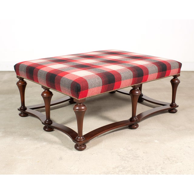 English Ralph Lauren Mahogany Plaid Sadler Cocktail Ottoman 4 Ft. For Sale - Image 3 of 18